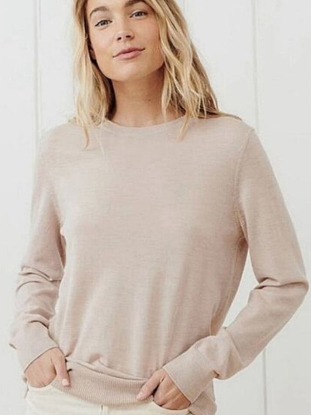 100% Merino Wool Jenni Kayne Light Blush Crewneck Sweater